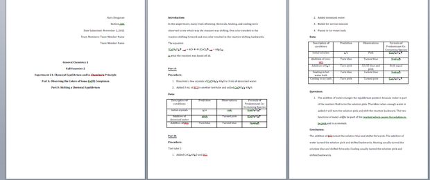 Writing lab reports for chemistry